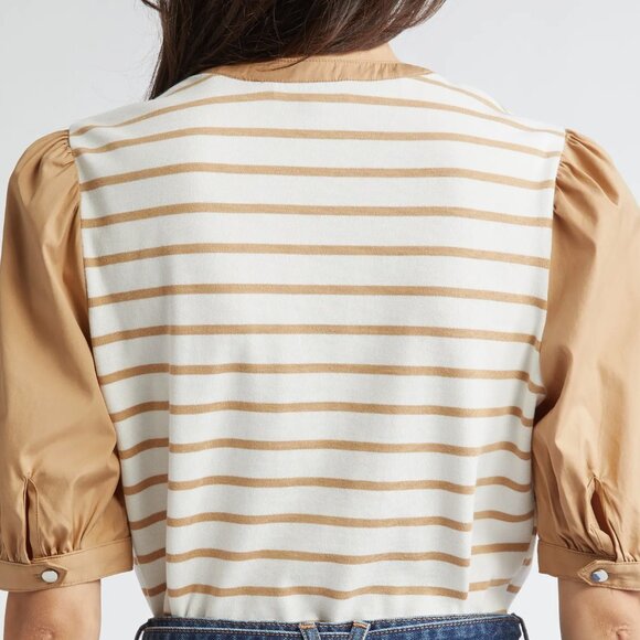 Veronica Beard Tan and White Striped Short Sleeve Top S - Picture 4 of 9